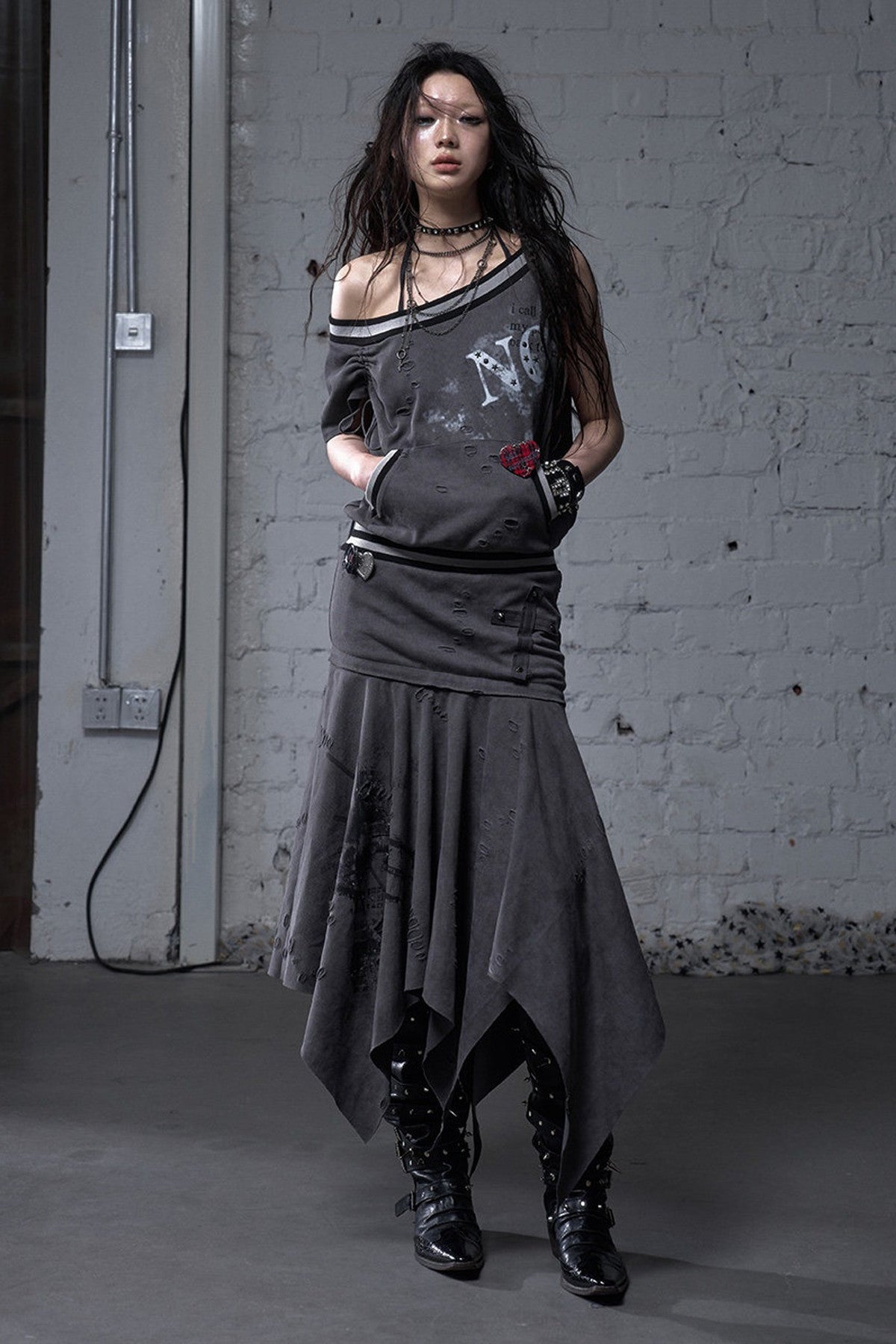 Distressed Punk Sleeveless Dress