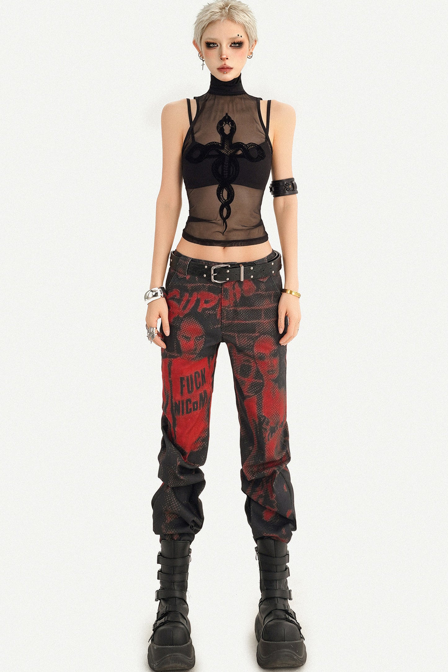 Snake Print Mesh Camisole Set