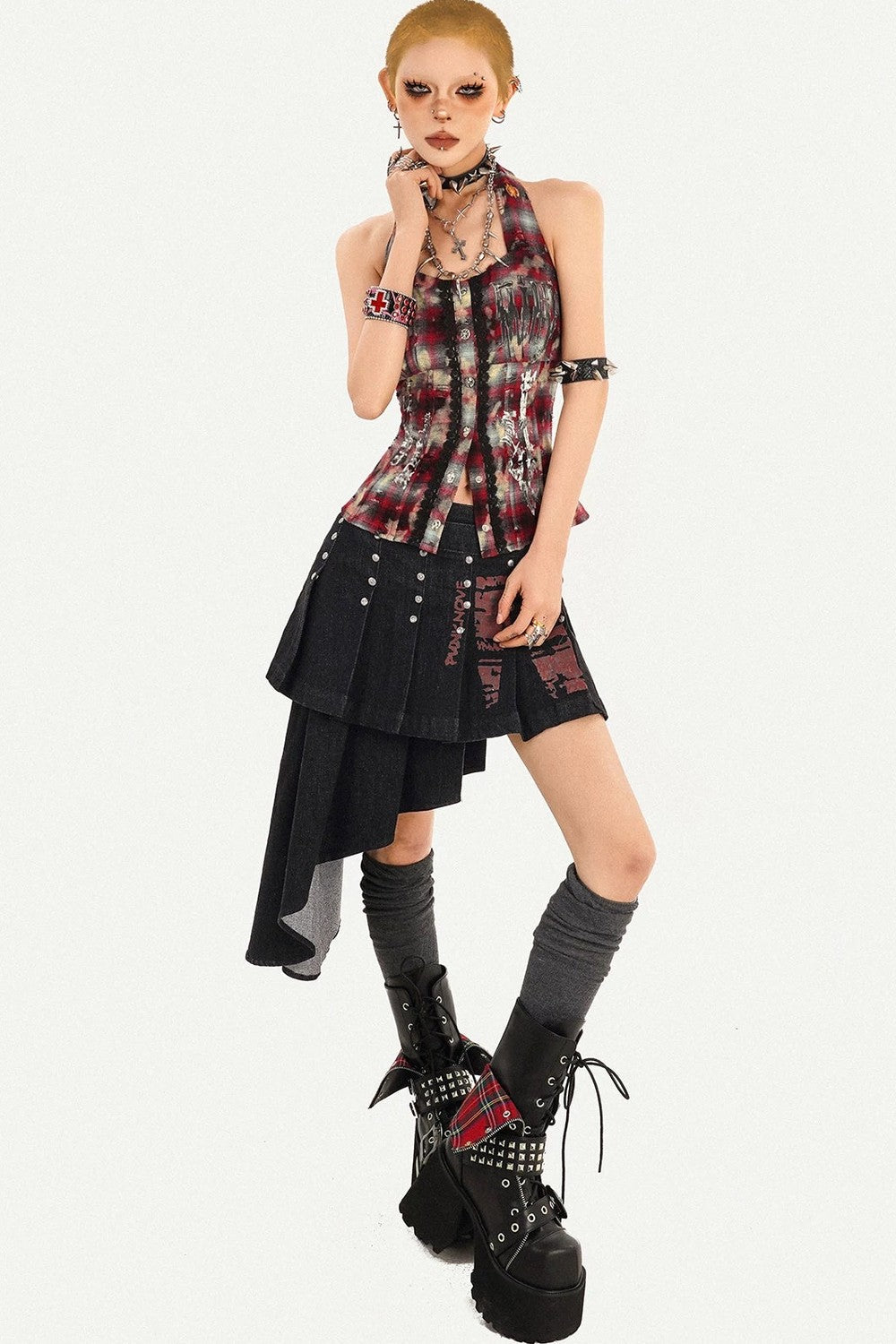 Irregular Punk Rivet Skirt