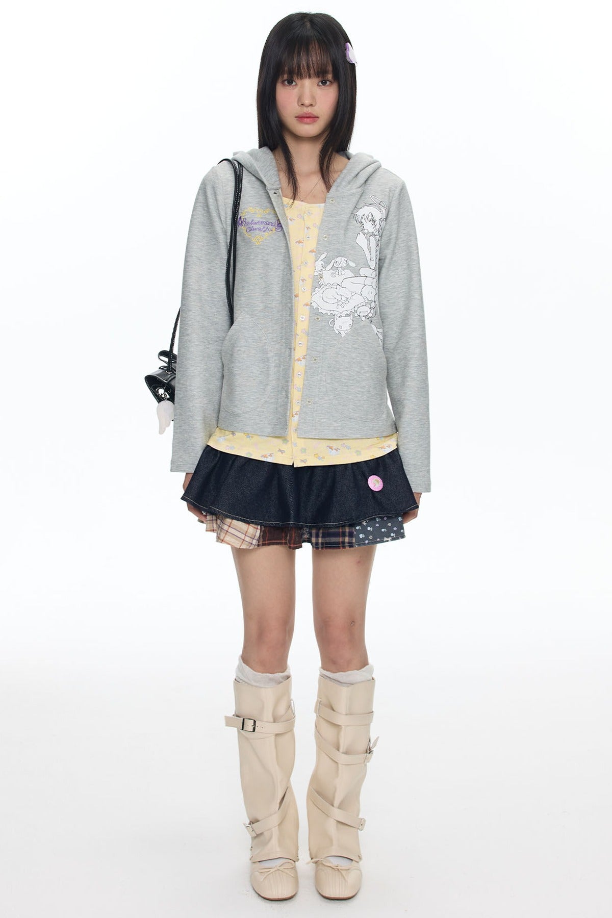 Frog Layered-Look Hooded Cardigan