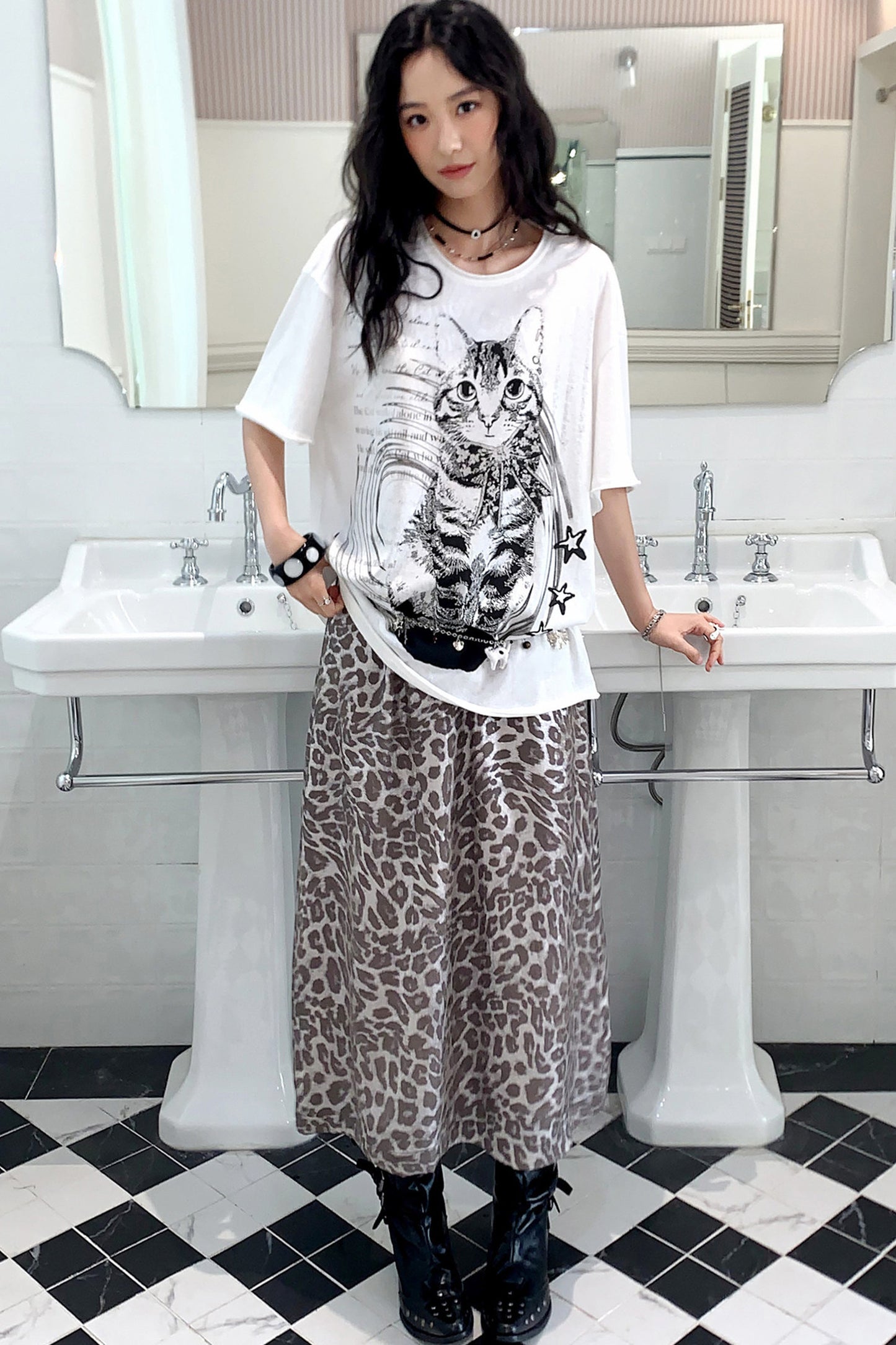 Retro Leopard A-Line Skirt