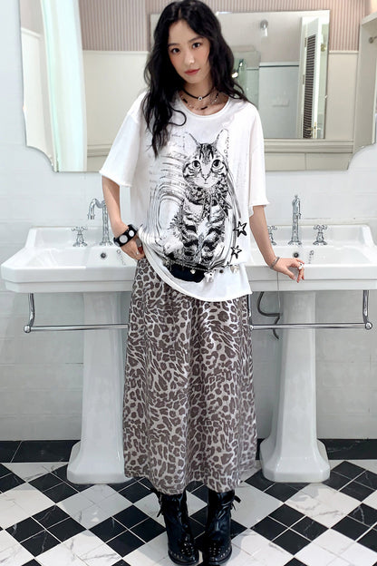 Retro Leopard A-Line Skirt