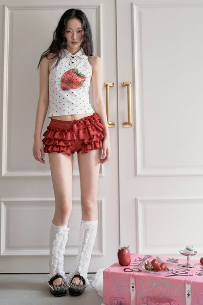 Top a canotta all'americana con schiena scoperta a pois fragola
