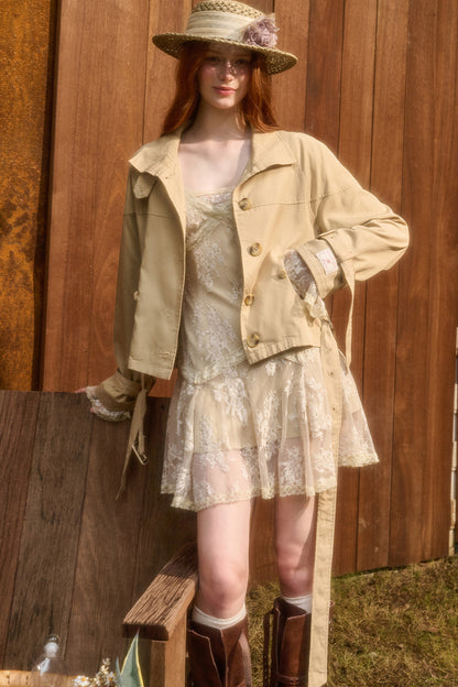 Skin Brown Short Trench Jacket
