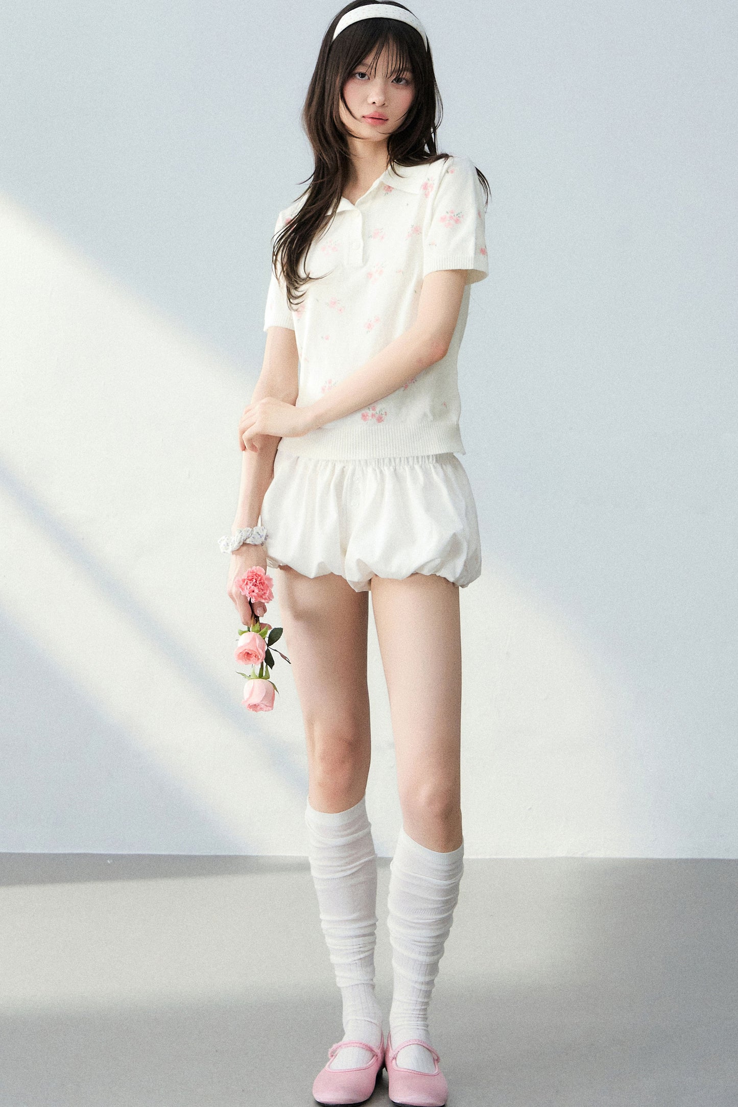 All-Over Floral Print Knit Blouse