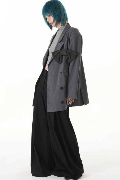 Detachable Bow Layered Dad Blazer