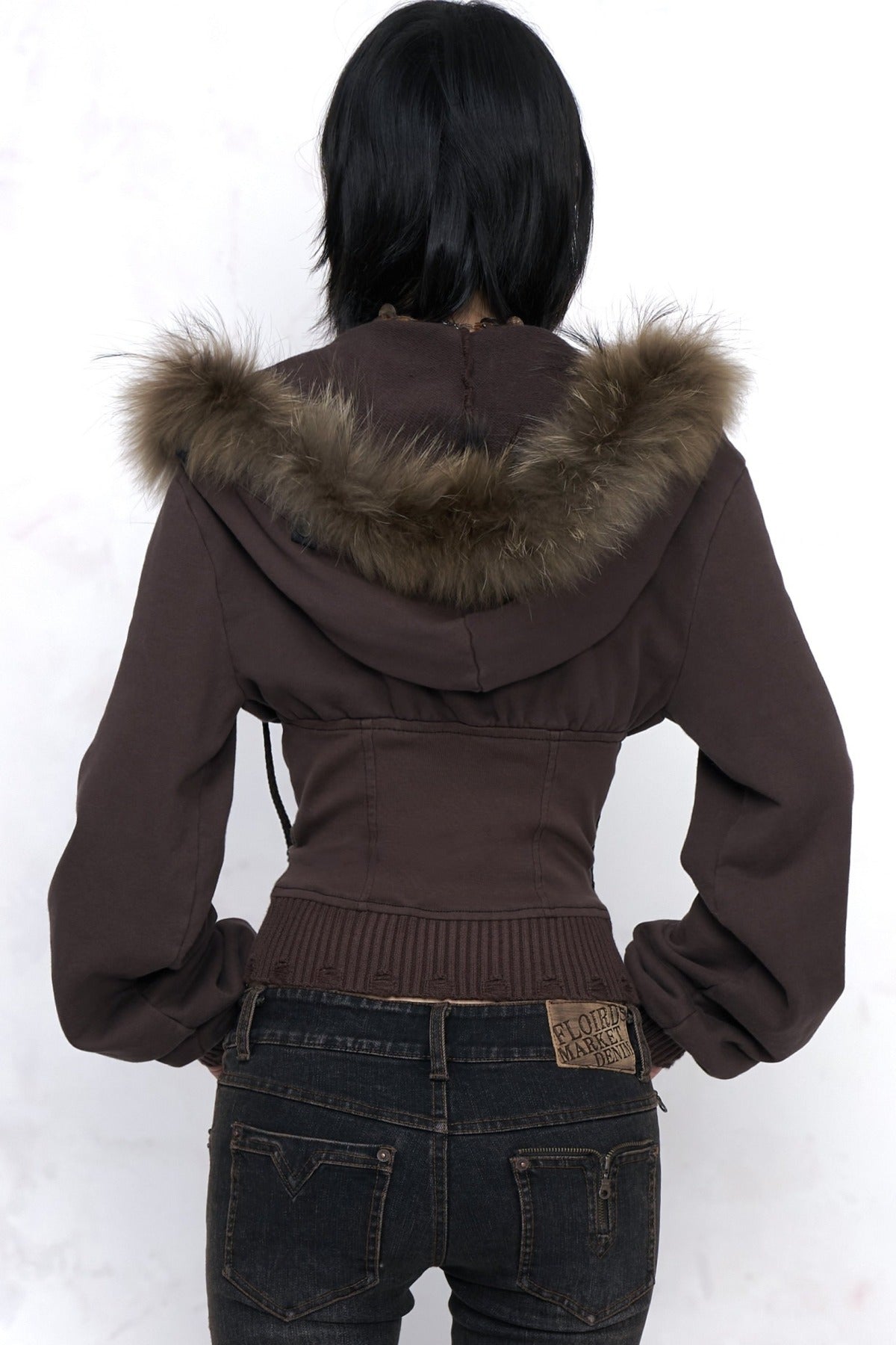 Detachable Fur Collar Studded Cotton Jacket
