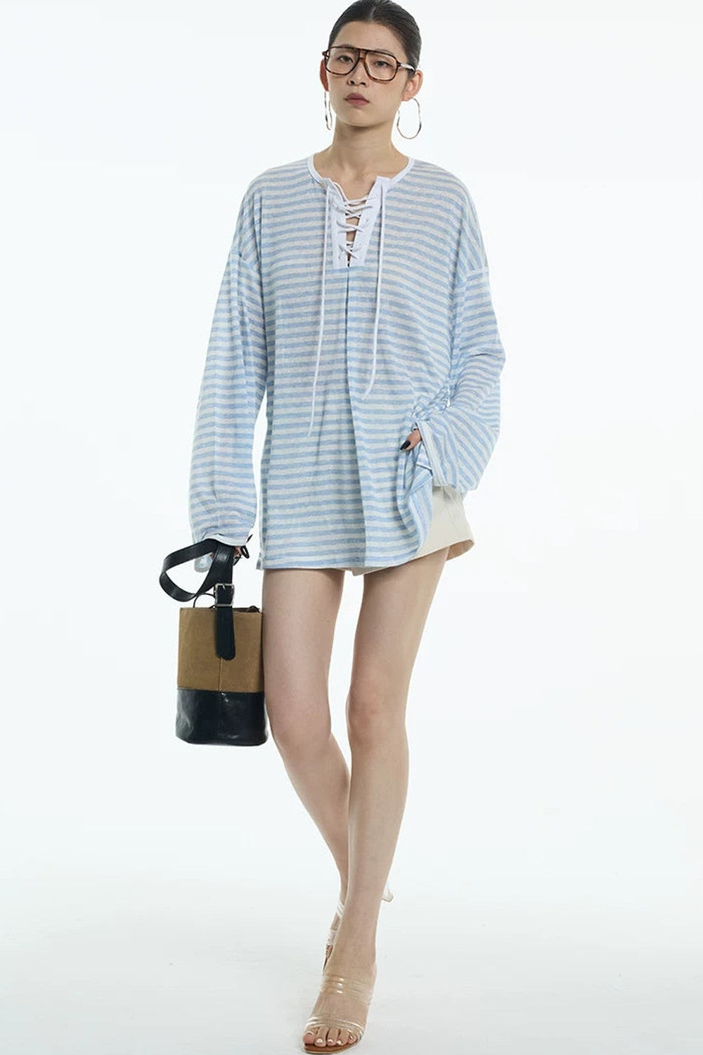Navy Blue Tie-Neck Lyocell Top