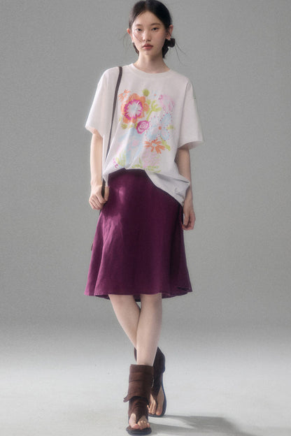 Hand-Painted Floral Bird Embroidered T-Shirt