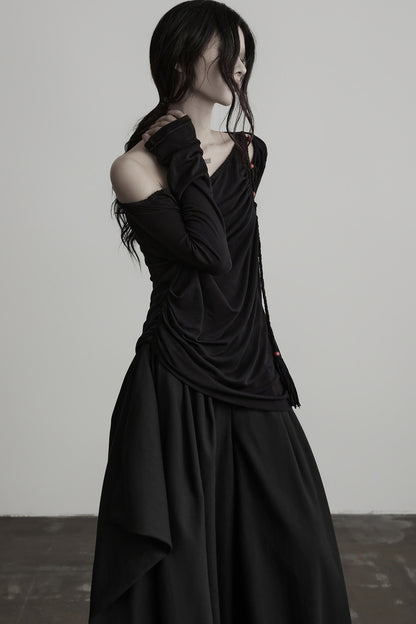 Beaded Lyocell Wool Knit Long Sleeve Top