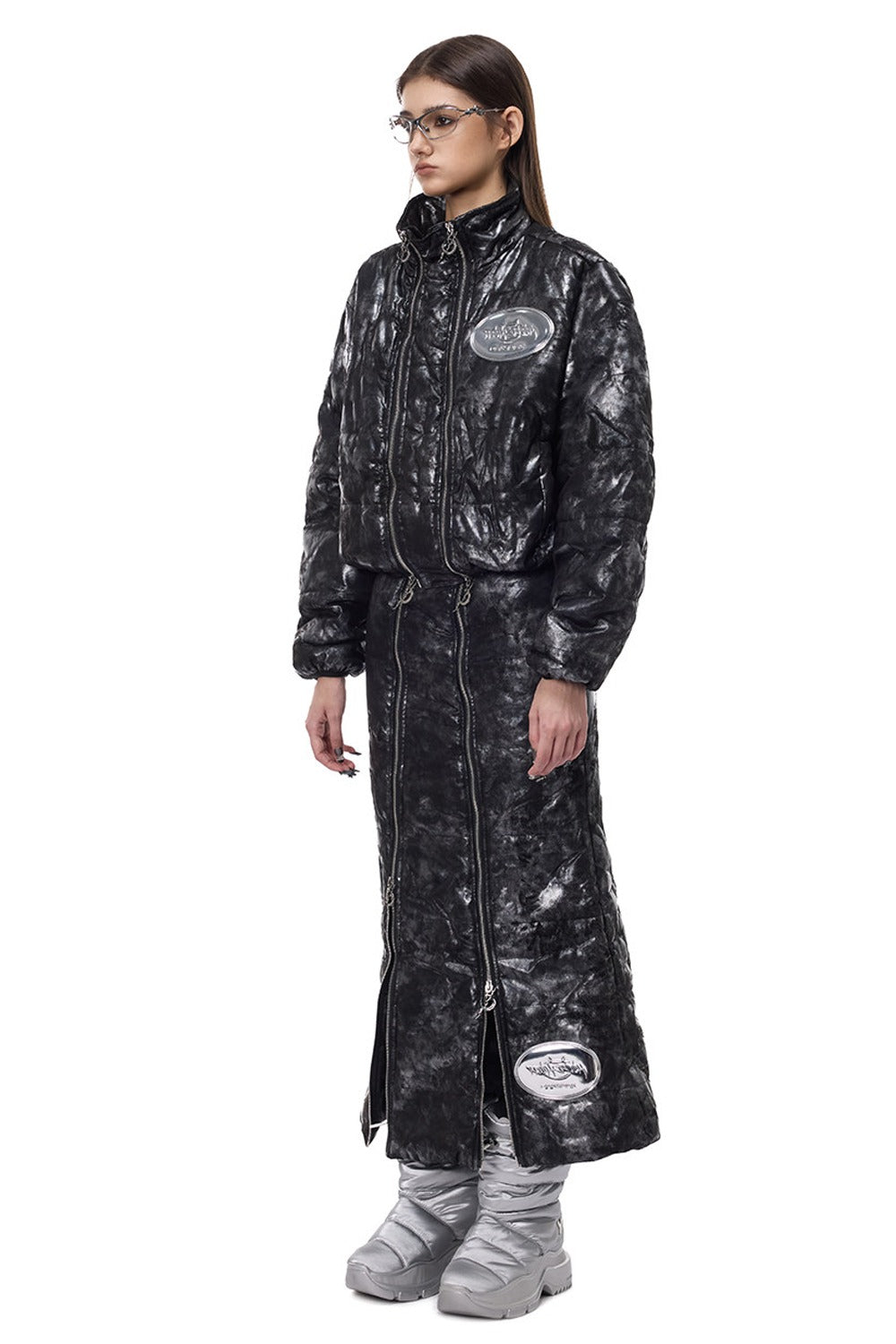 Y2K Space Black Silver Double Zipper Jacket