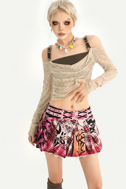 Retro Patchwork Off-Shoulder Blouse
