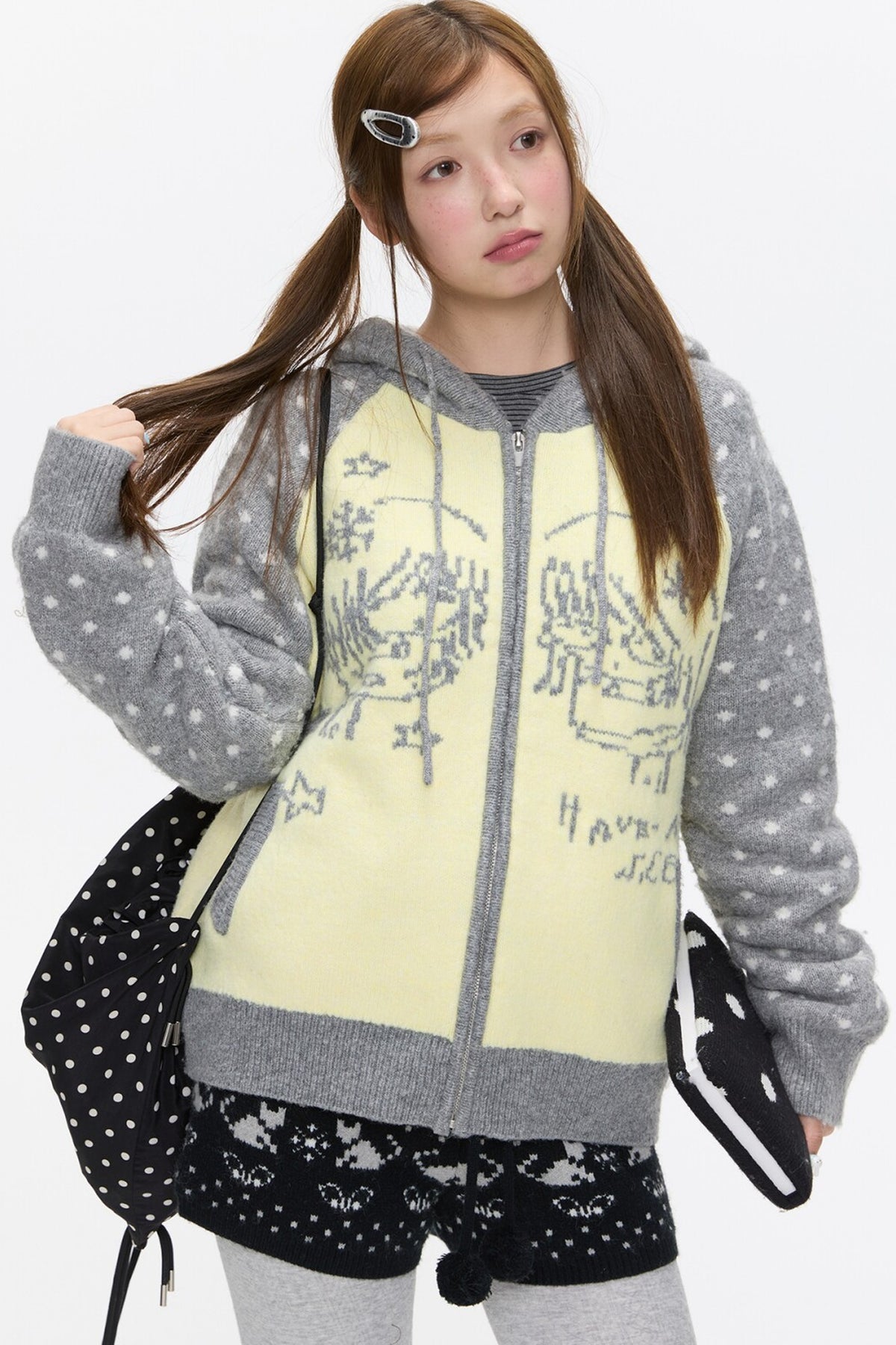 Polka Dot Raglan Zip Sweater