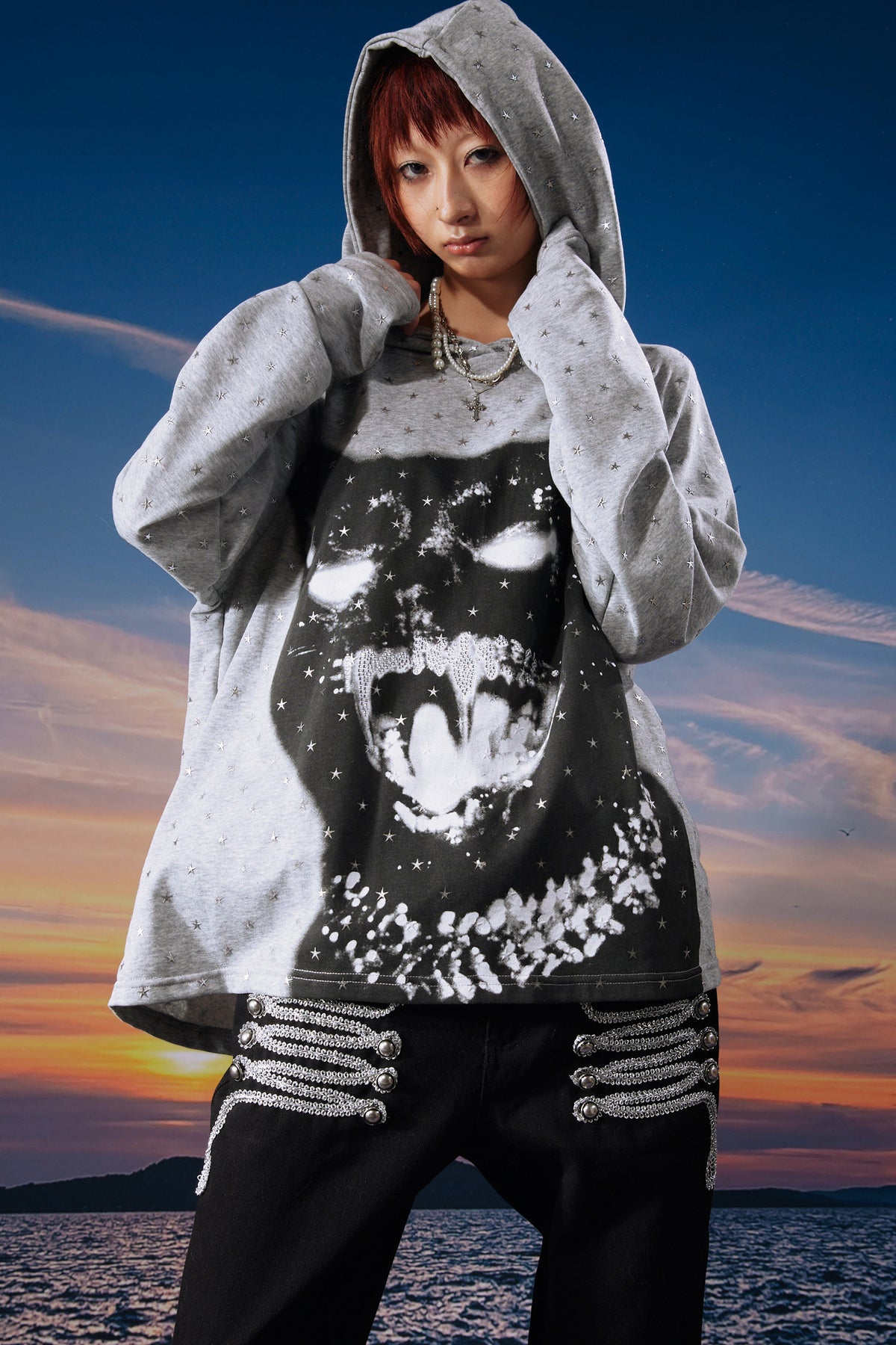 Cat Rhinestone Star Glitter Hoodie