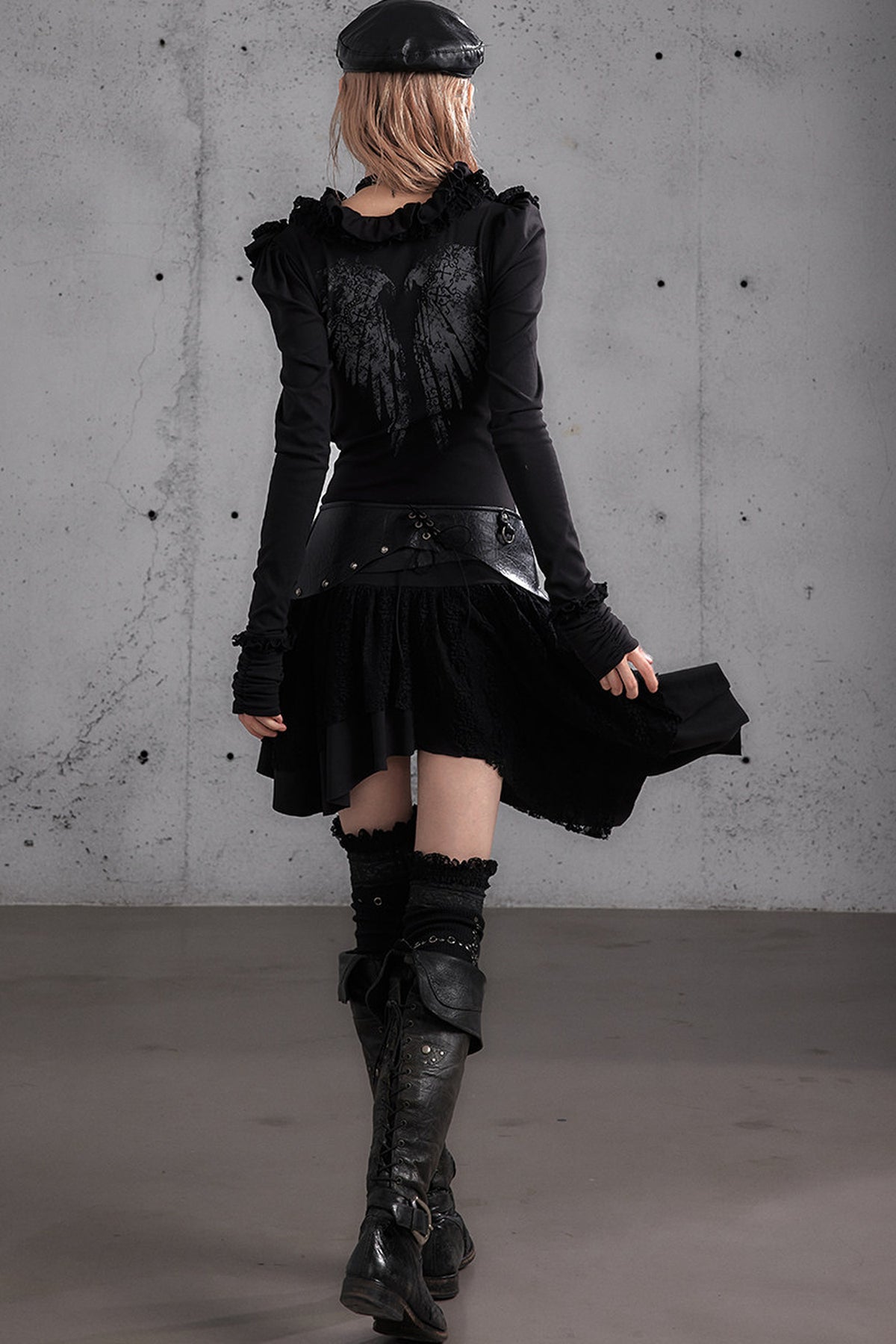 Punk Print Layered-Look Ruffle Irregular Dress