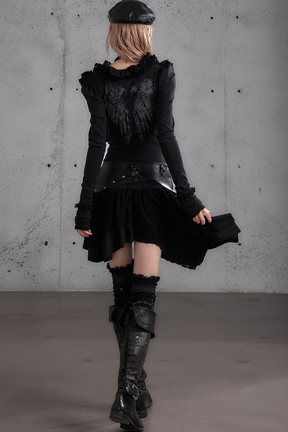 Punk Print Layered-Look Ruffle Irregular Dress