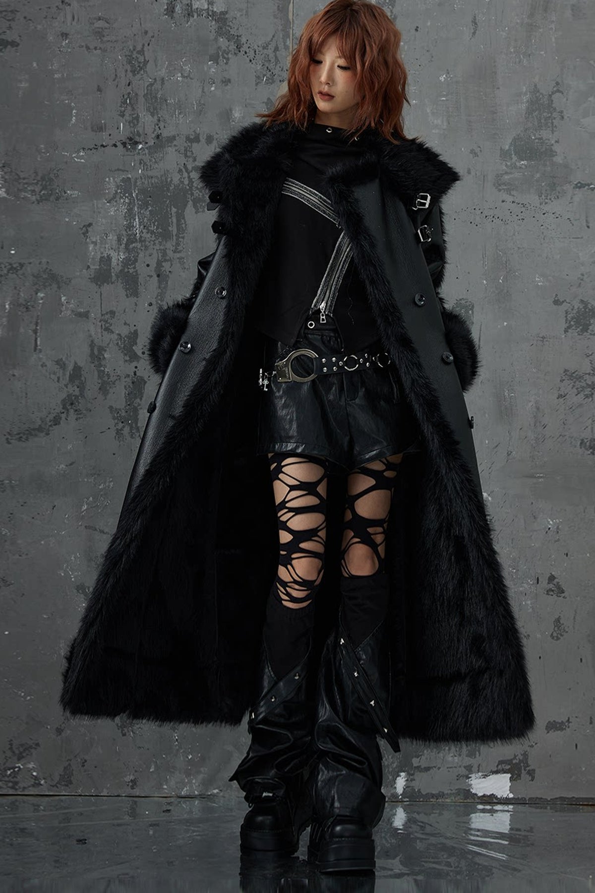 Dark Punk Heavy Industry Faux Fur Coat