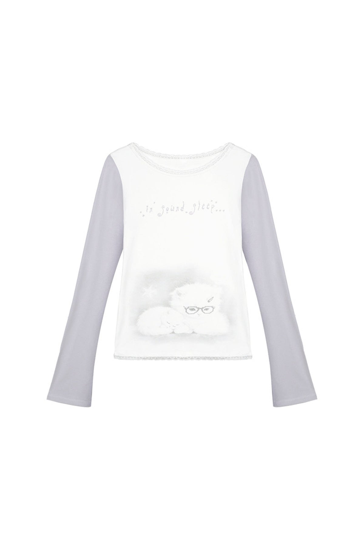 T-shirt a maniche lunghe con stampa di gattino assonnato