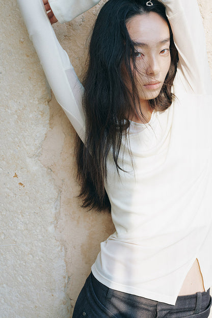 Asymmetrical Sheer Long Sleeve Blouse