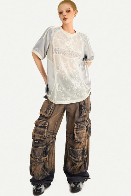 Silver Lace Splicing Top