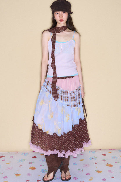 Brownie Tart Patchwork Tube Top Skirt