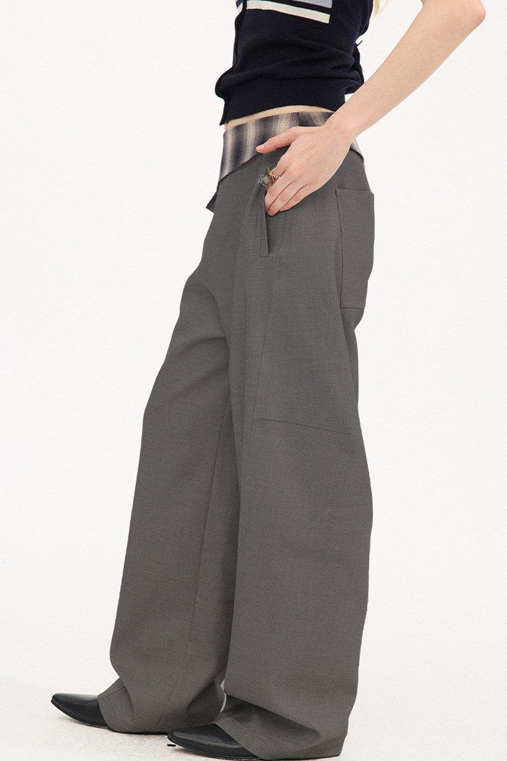 Plaid Drapey Waist-Tie Trousers