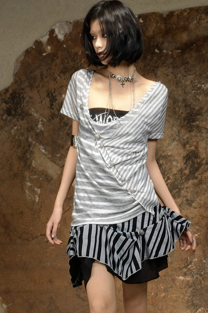 Asymmetrical Striped Knit Top