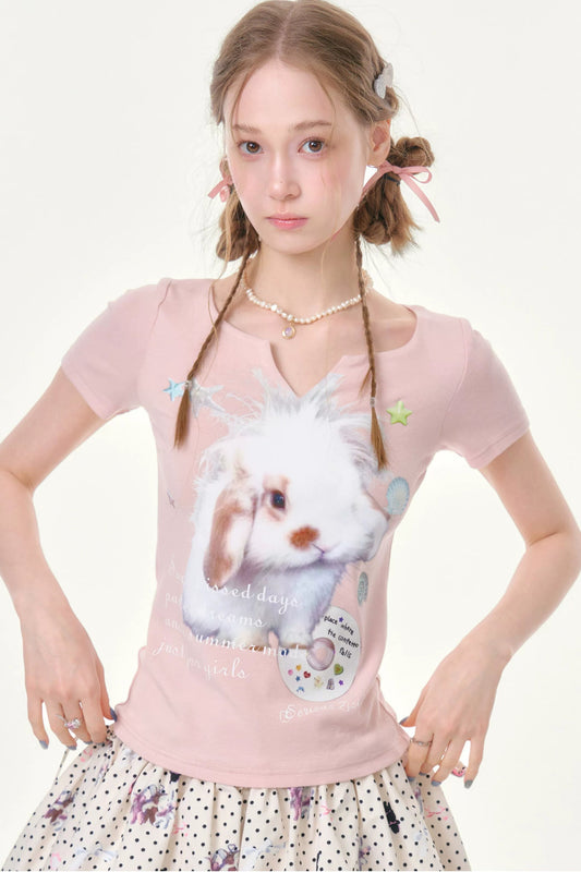 Fuzzy Bunny V-Neck Top