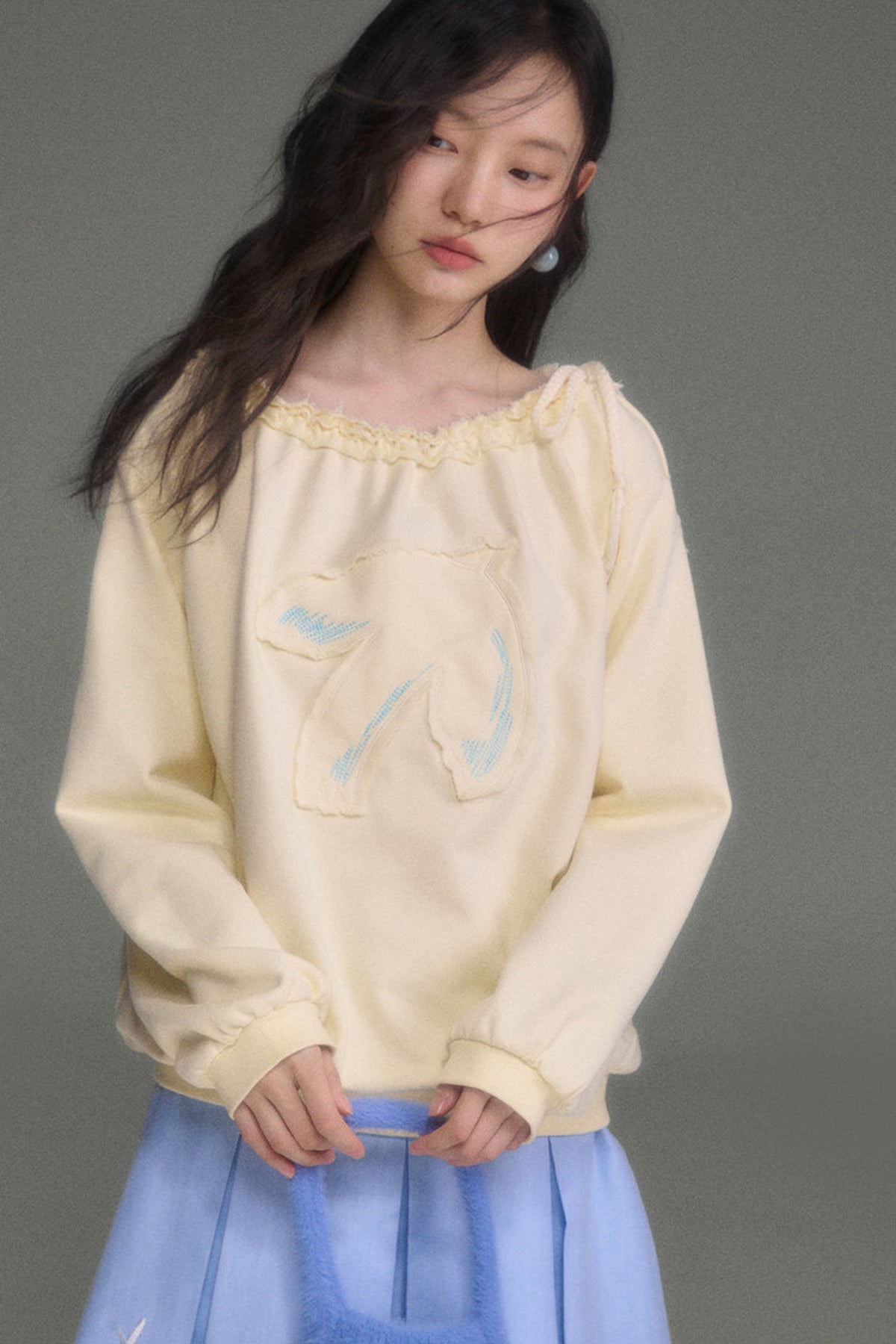 Bird And Tulip Raw Edge Patchwork Sweatshirt And Shorts Set