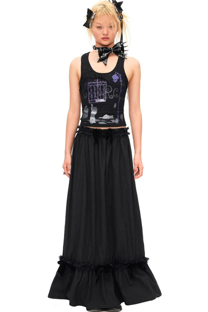 Velvet Bow Pleated Skirt