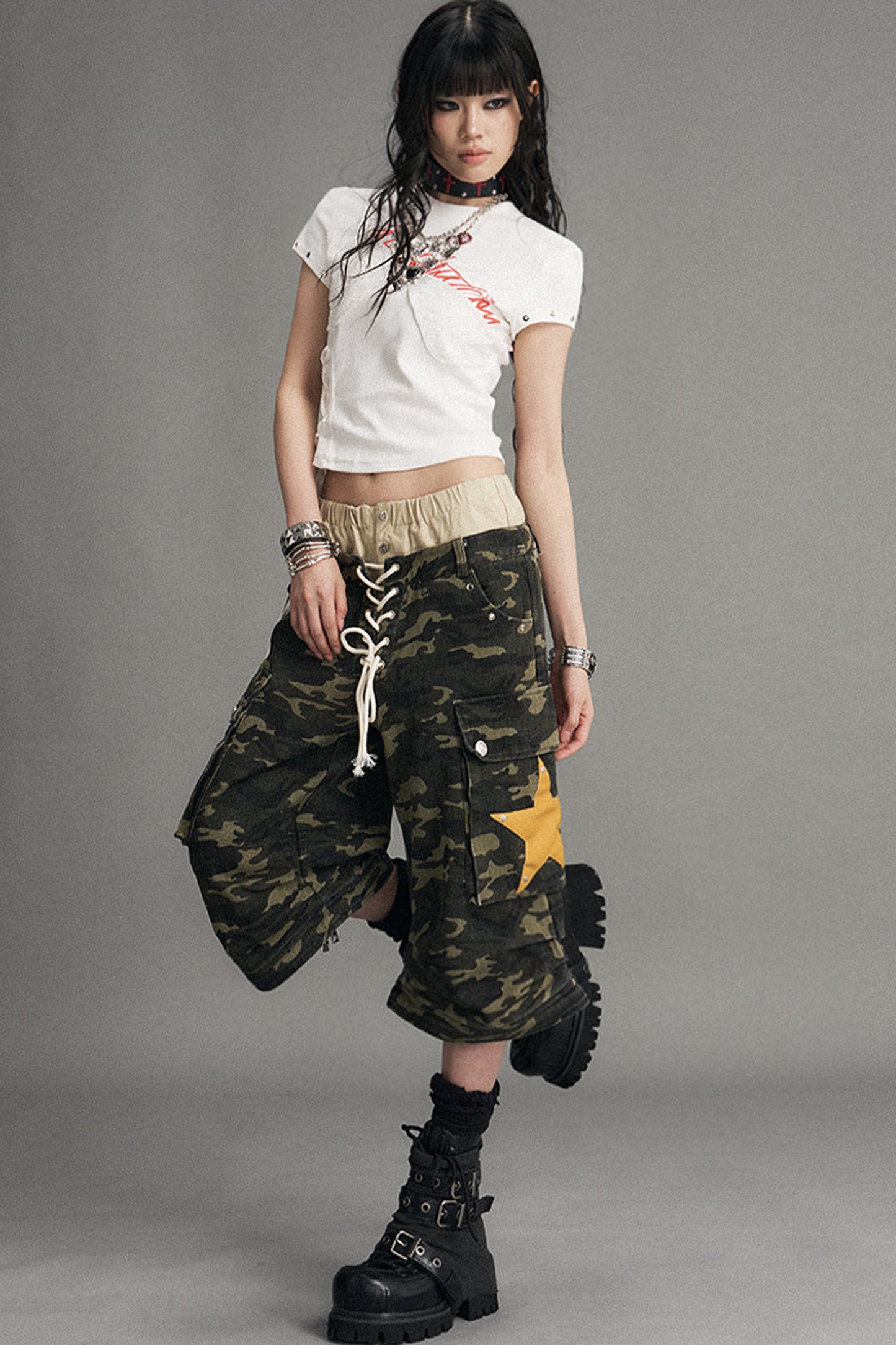 Detachable Camouflage Wide-Leg Pants