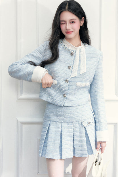 Beaded Tweed Jacket and Pleated Skirt Set