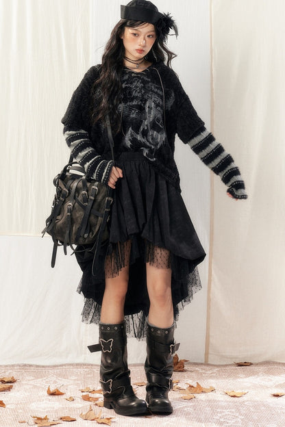 Light Striped Patchwork Hooded Knit Sweater