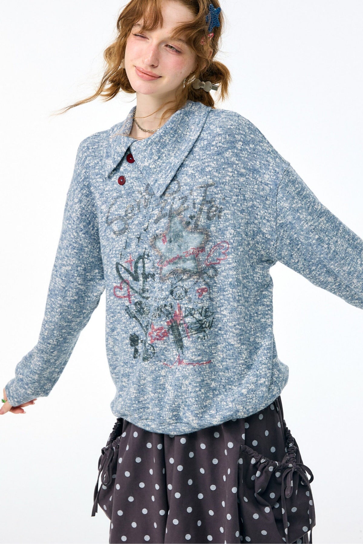 Slant Neck Jacquard Sweater