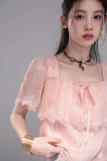 Cloudy Pink Ruffle Blouse