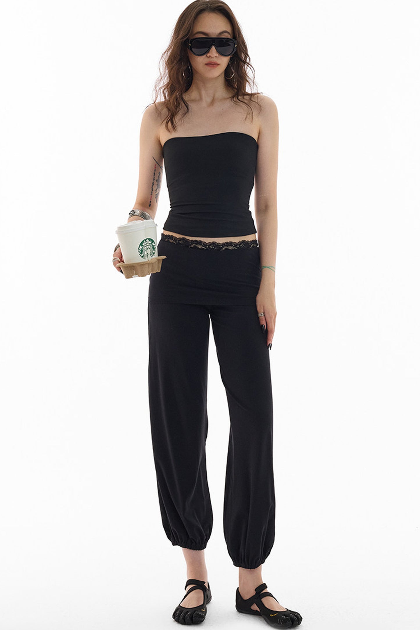 Lace Folded Waist Balloon Pants