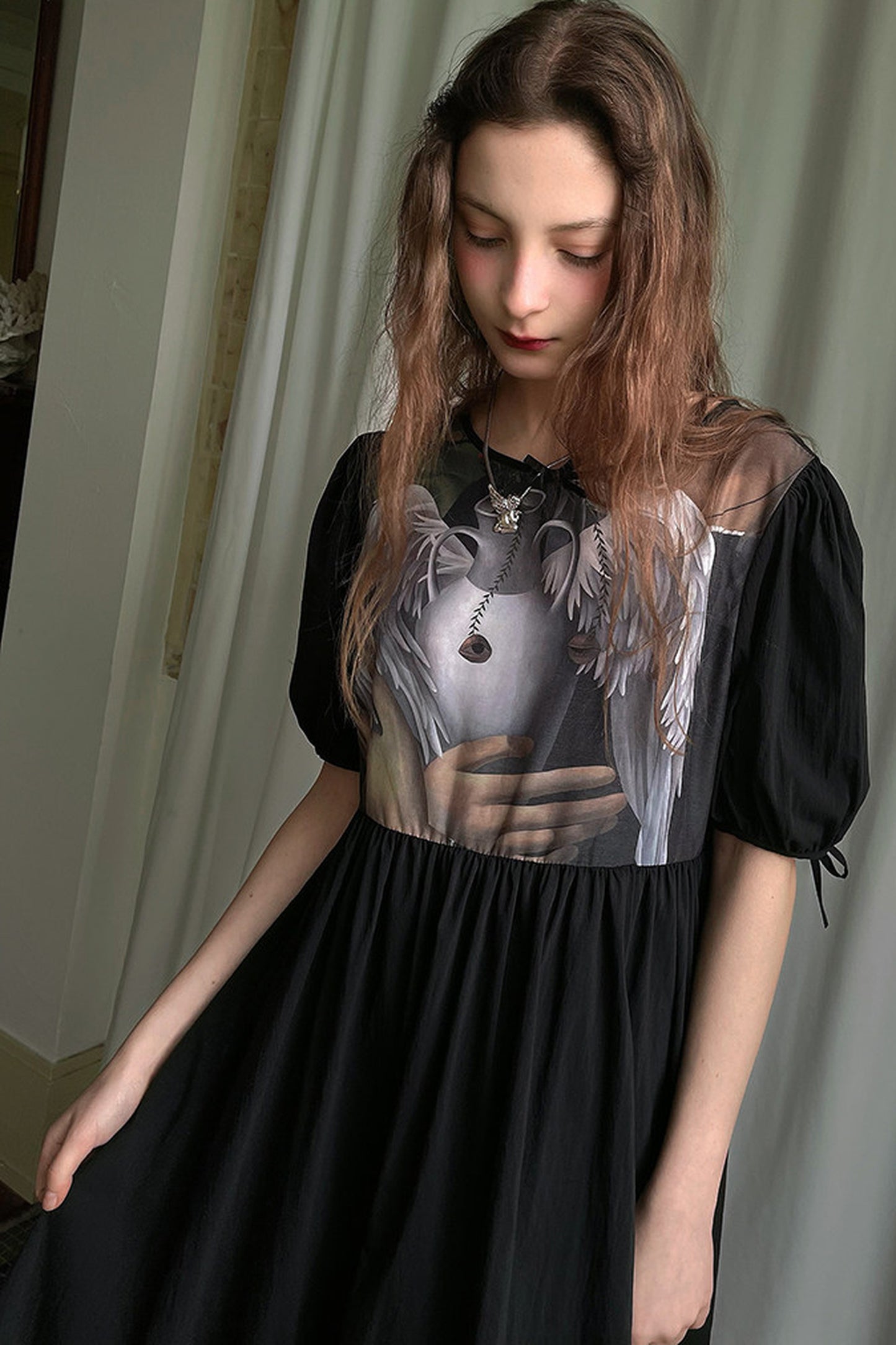 Tempera Oil Painting Print Short-Sleeved Dress