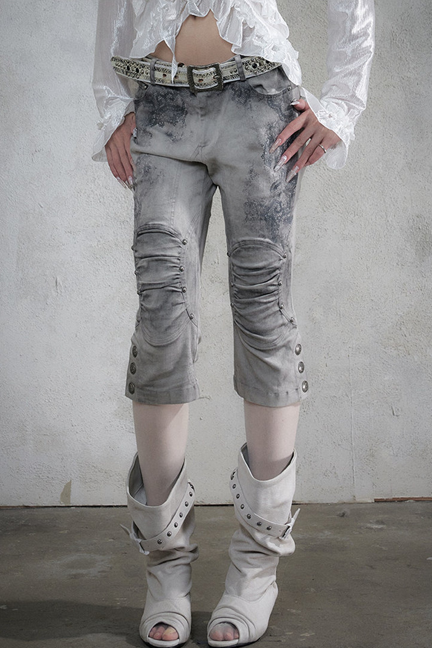 Vintage Distressed Lace Cropped Pants