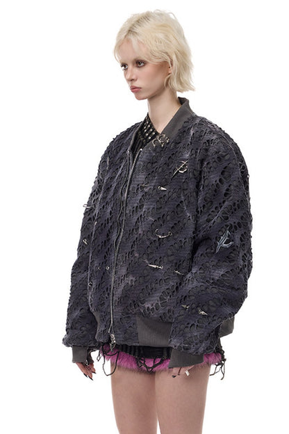 Y2K Rivet Honeycomb Bomber Jacket