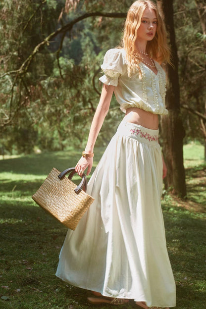 Rose Holiday Ramie Puff Sleeve Set-Up
