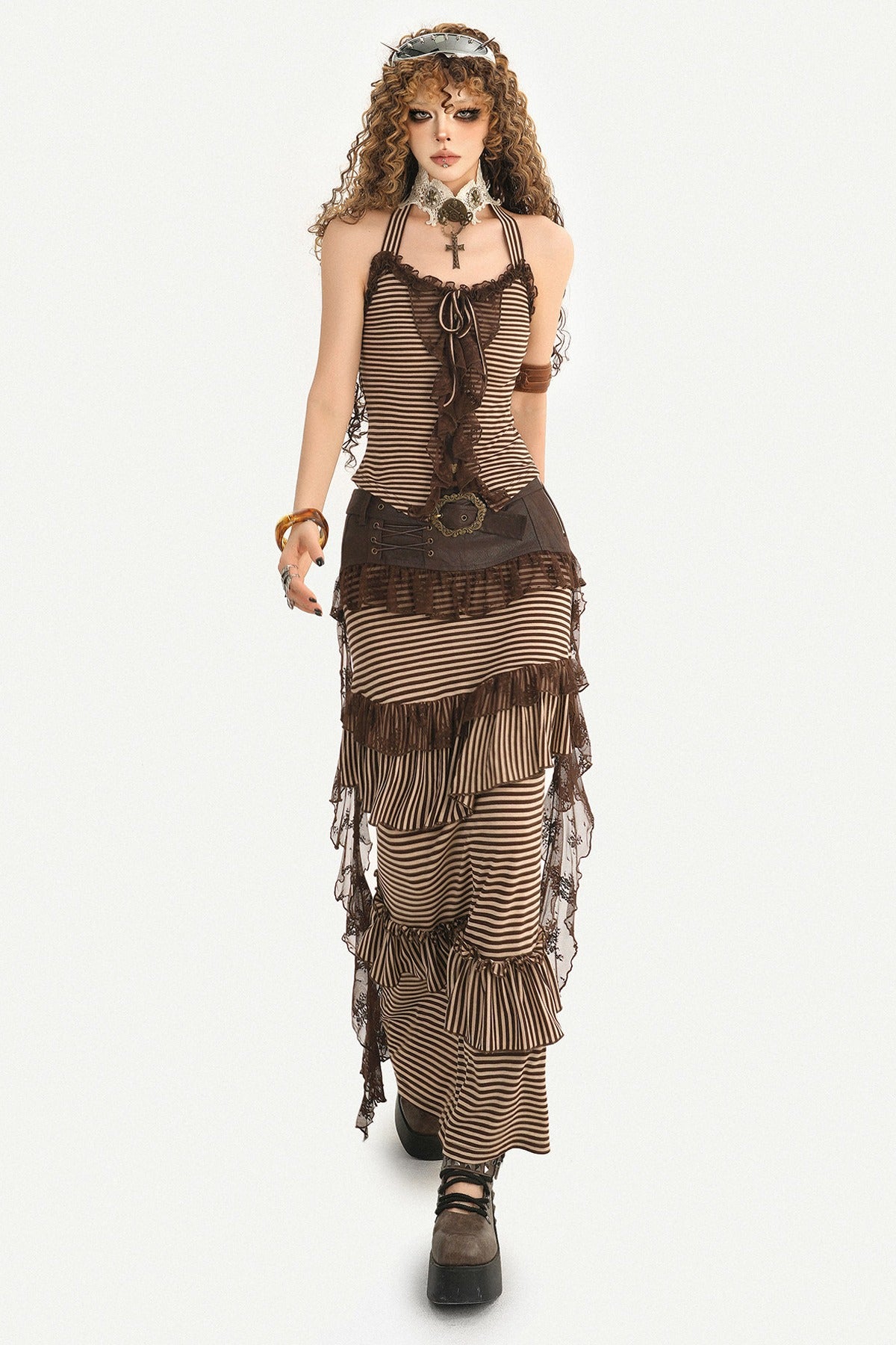 Striped Halter Camisole and Skirt Set-Up
