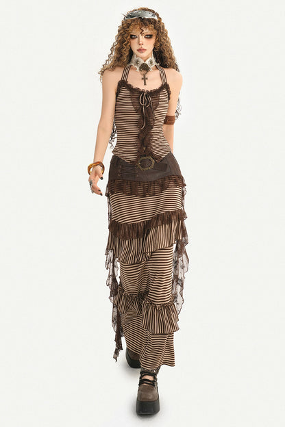 Striped Halter Camisole and Skirt Set-Up