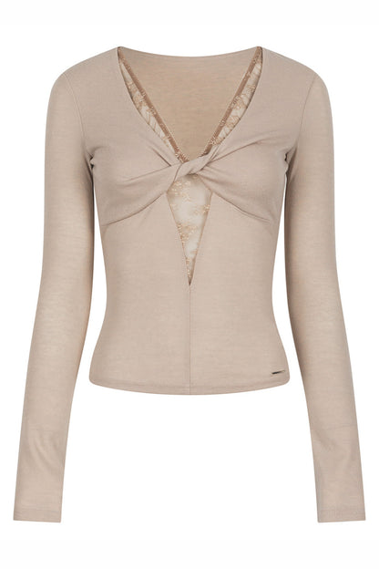 Lace Patchwork Twist Top