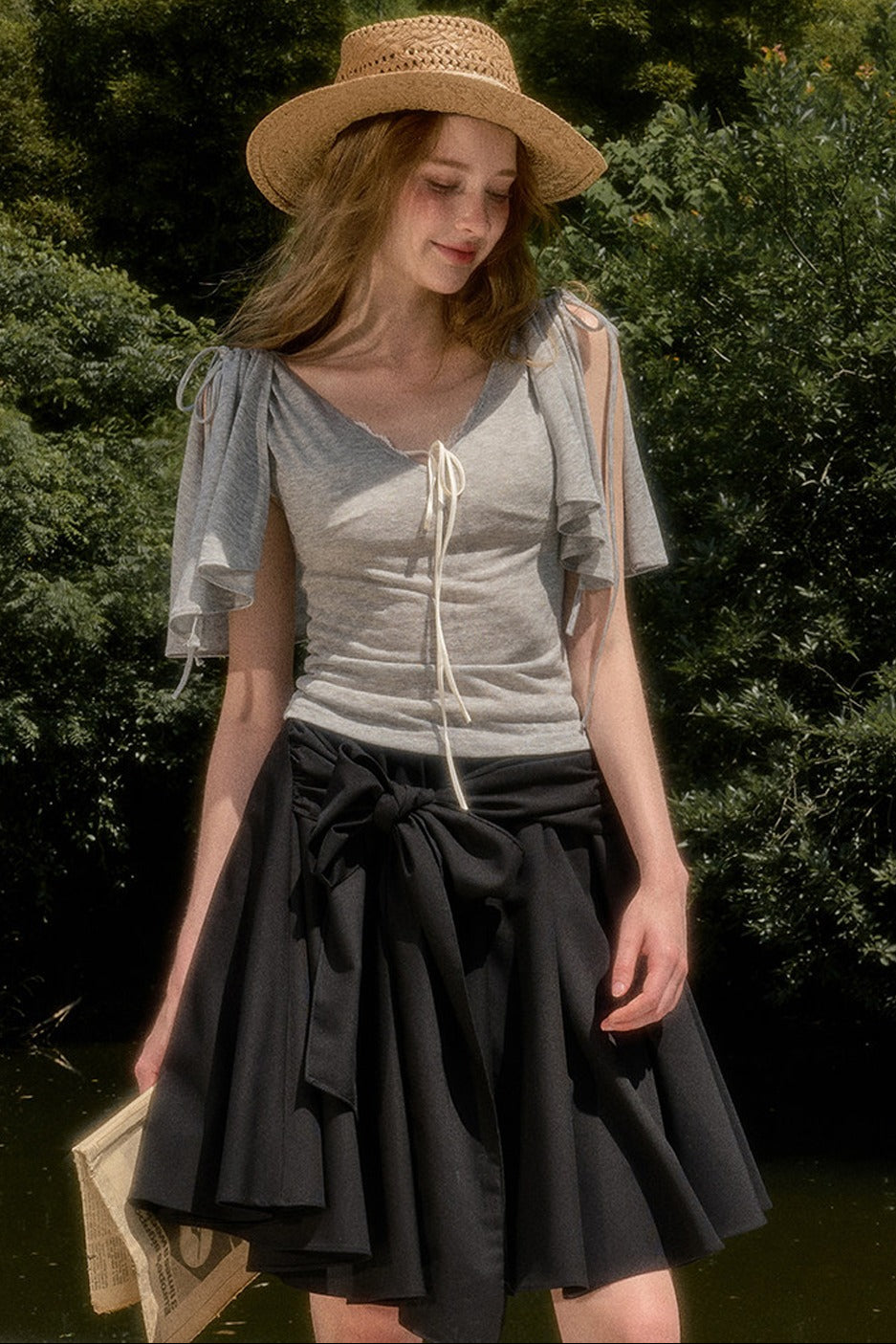 Cape-Style Short-Sleeve Top and Dress Set-Up