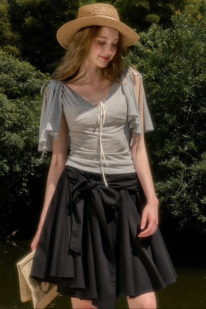 Cape-Style Short-Sleeve Top and Dress Set-Up