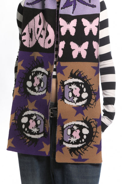Comic Eye Knitted Long Scarf Set-Up