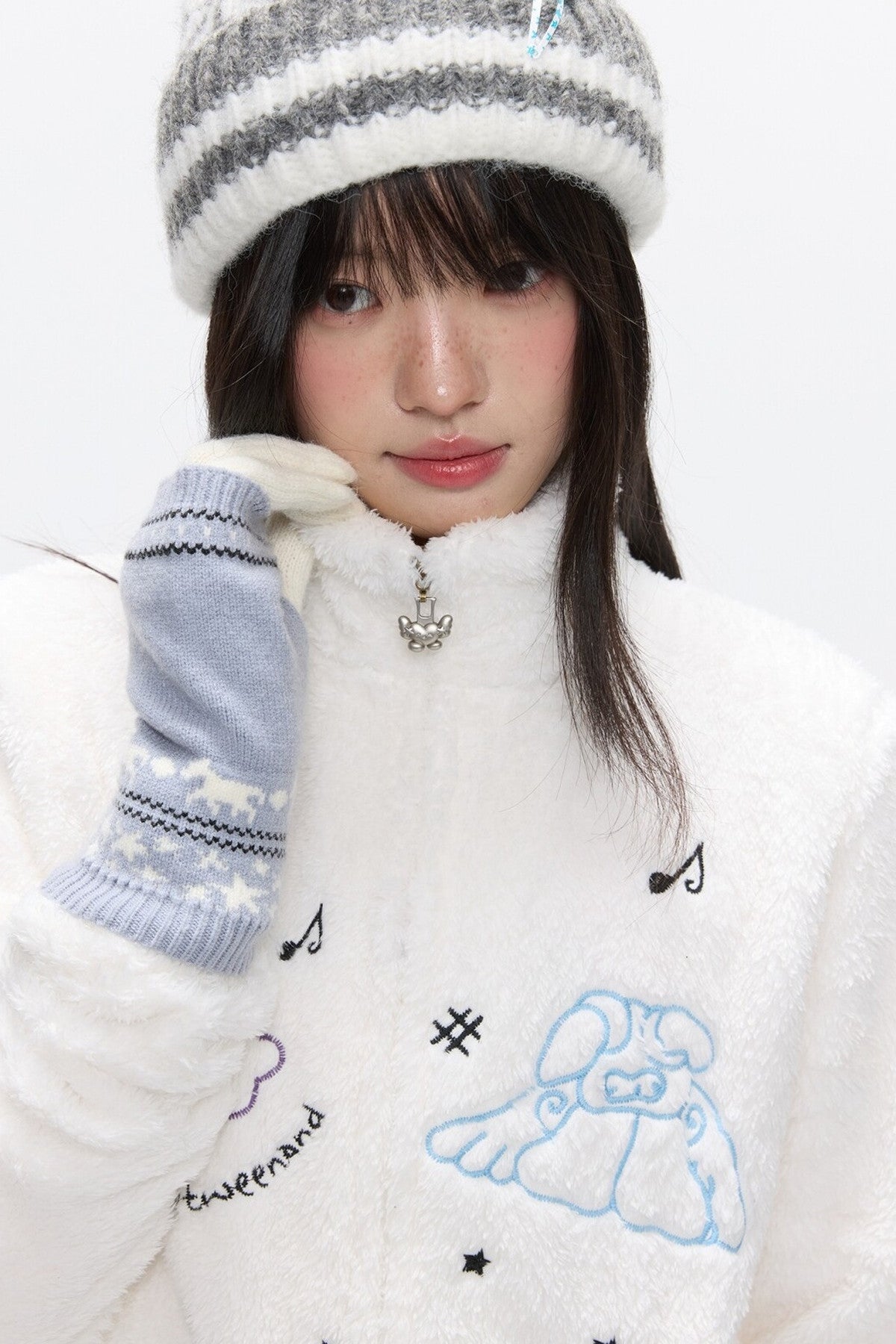 Embroidered Plush Fleece Coat