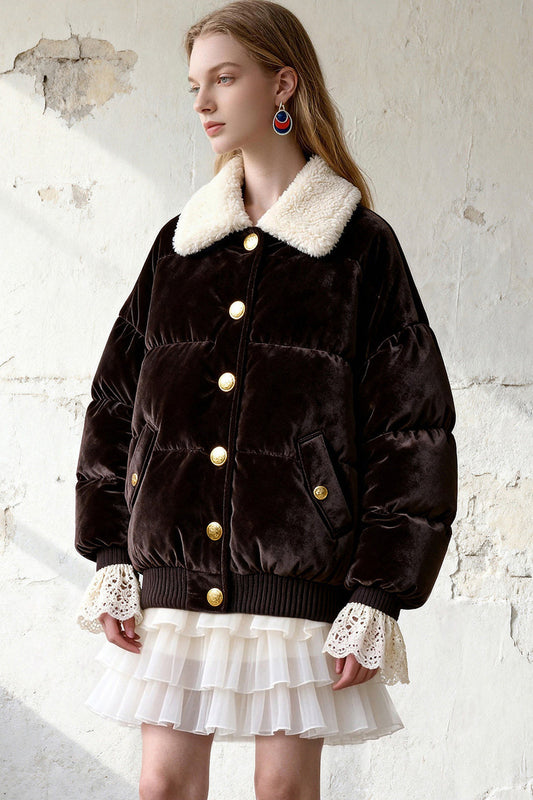 Fur Collar Cotton Lantern Sleeves Jacket