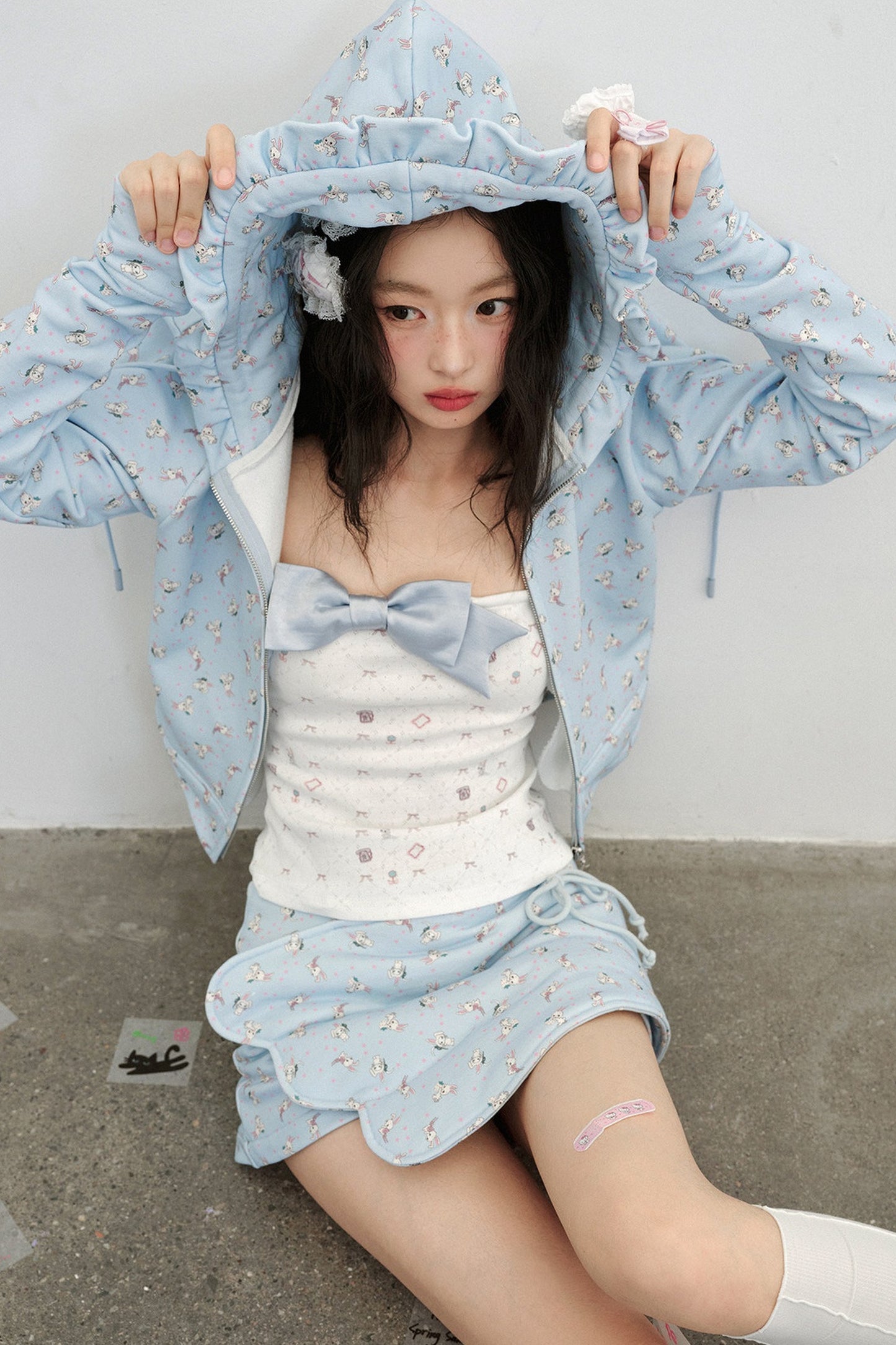 Blue 3D Wing Print A-Line Skirt