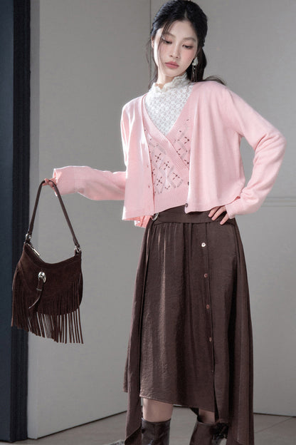 Satin Irregular Slit Hem Skirt
